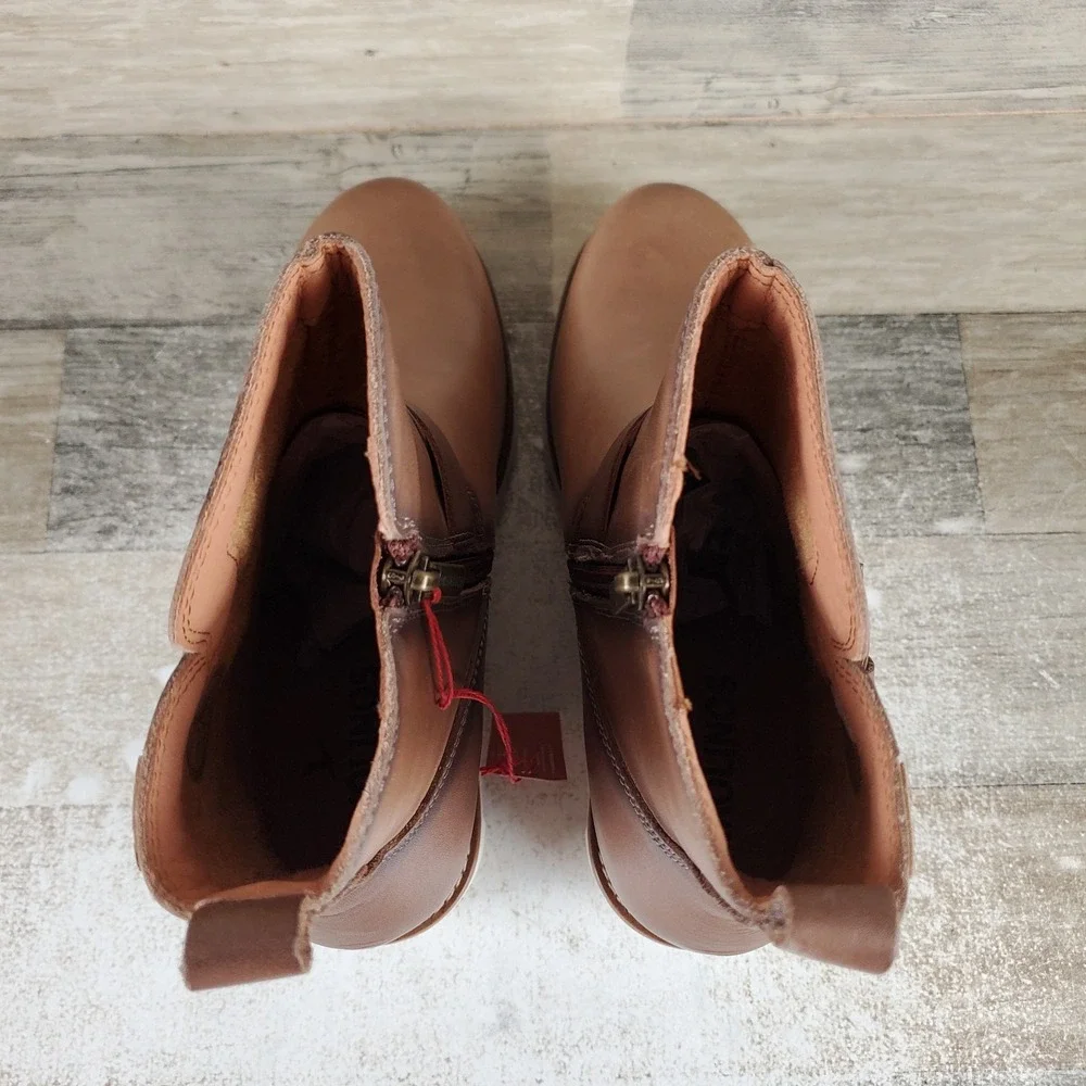 Pikolinos Sanlucar Womens Ankle Boots Sz 6.5 Brown Leather Side Zip Wedge Heel